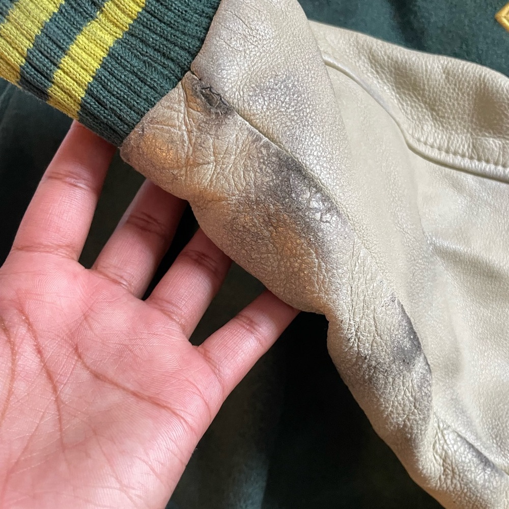 Green and Tan Oregon Varsity Letterman Jacket - Picture 3 of 3